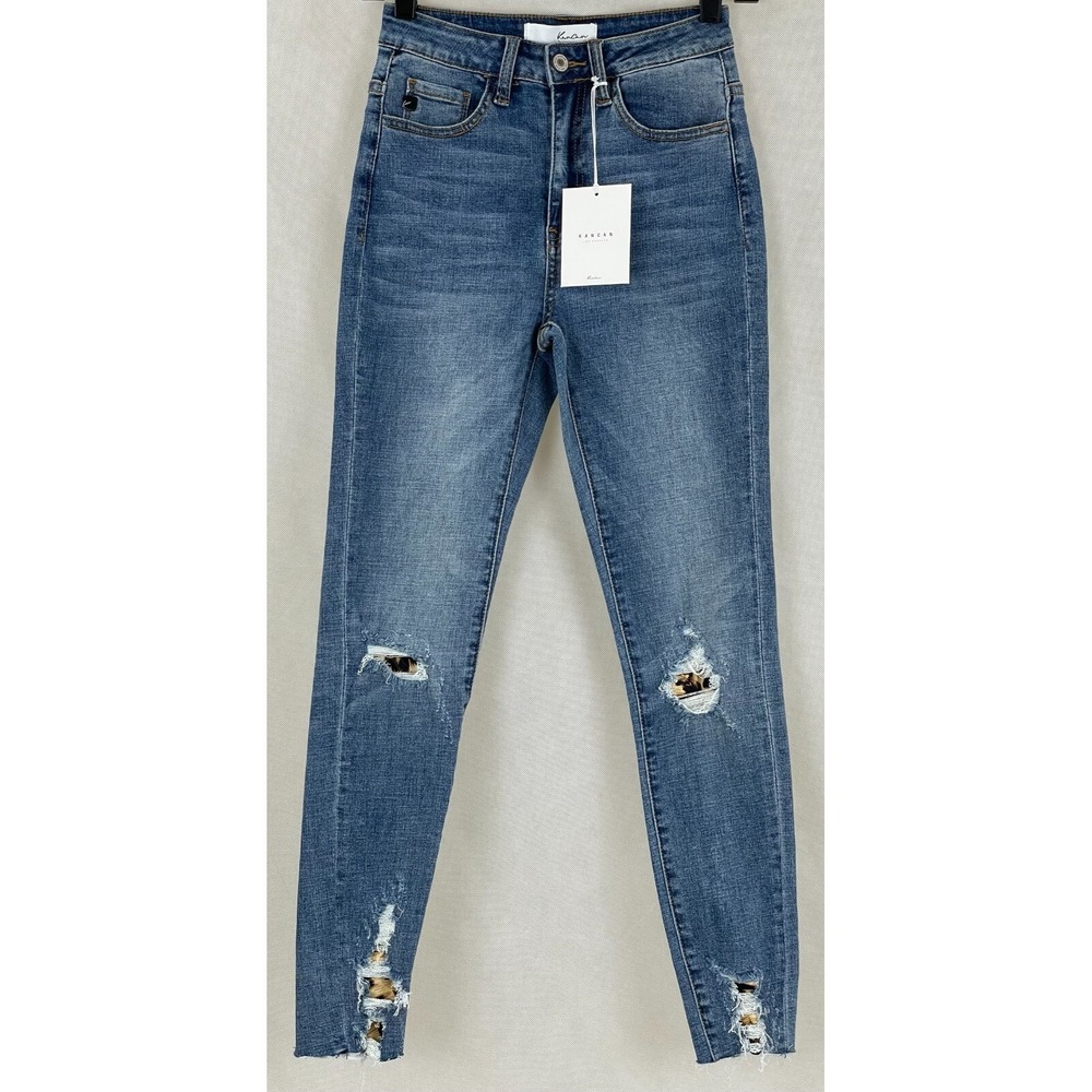 NEW KanCan Jeans Womans Size 3 Hi Rise Distressed Destroyed Patch Frayed Ankle